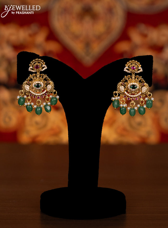Antique haram with kemp & cz stones and pearl & mint green beads hangings