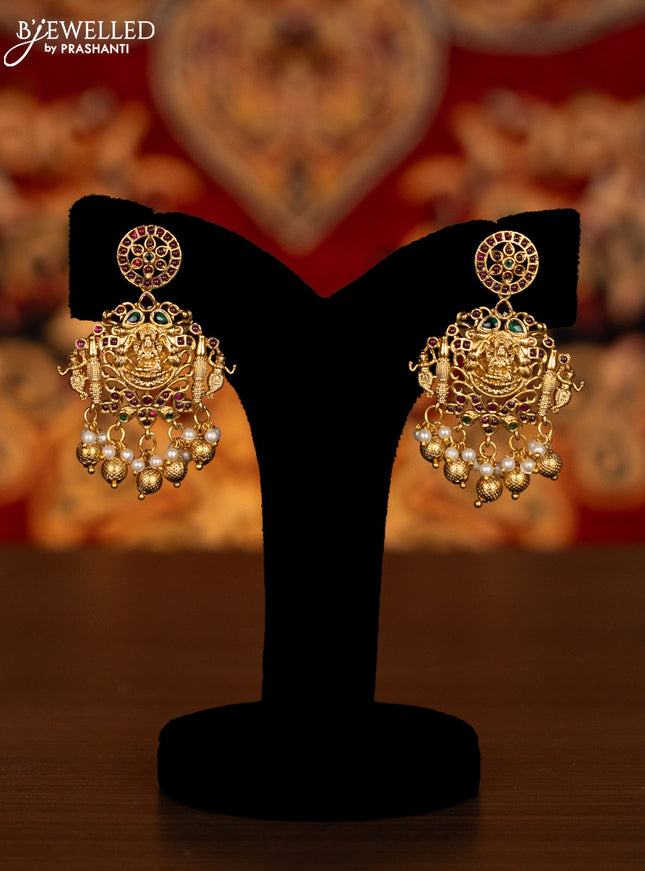 Antique haram lakshmi pendant with kemp & cz stones and pearl & golden beads hangings