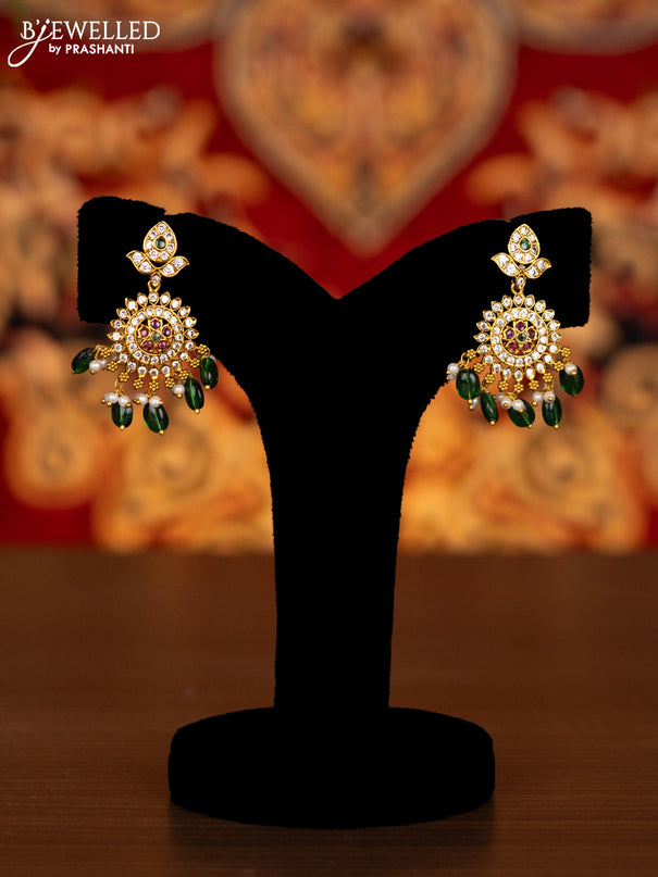 Antique haram with kemp & cz stones and pearl & green beads hangings