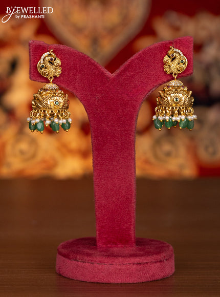 Antique double layer haram lakshmi pendant with kemp & cz stones and pearl & mint green beads hanginngs