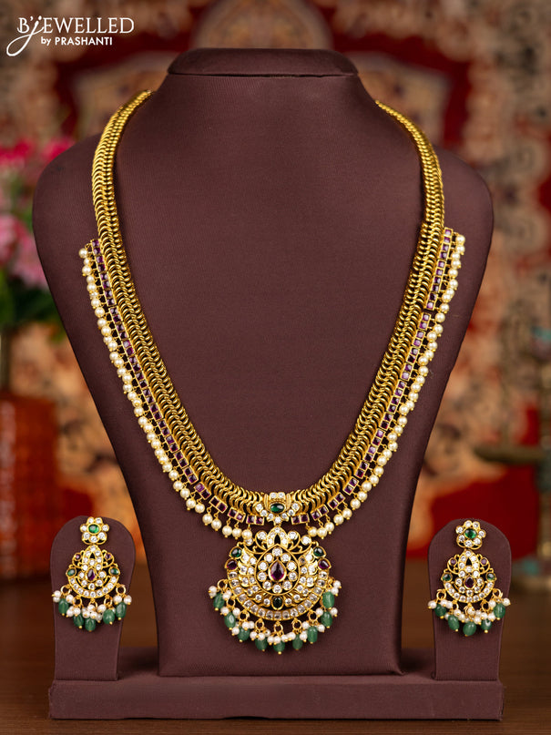 Antique haram with kemp & cz stones and pearl & mint green beads hangings