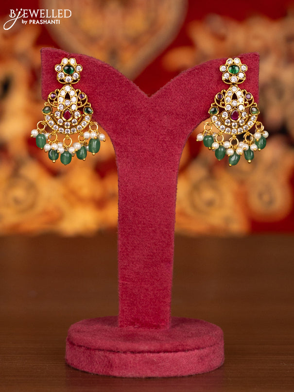 Antique haram with kemp & cz stones and pearl & mint green beads hangings