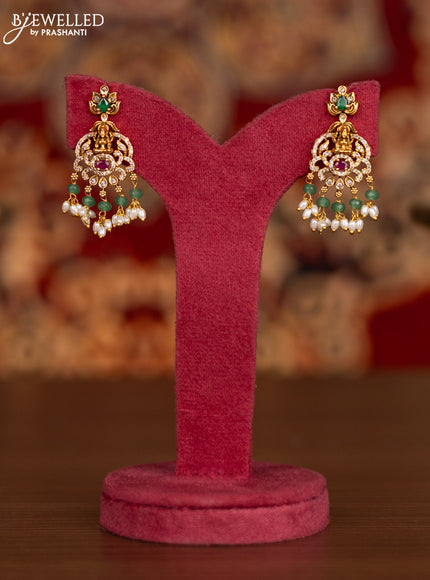 Antique necklace lakshmi design with kemp & cz stones and pearl & mint green beads hangings
