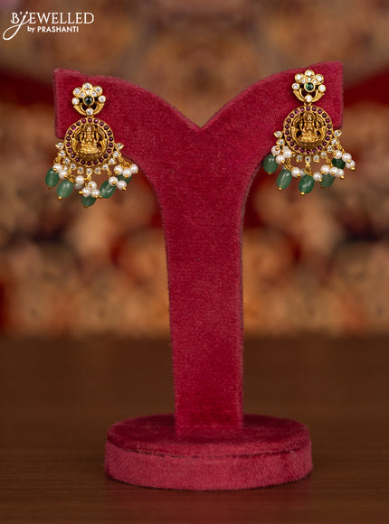 Antique necklace lakshmi pendant with kemp & cz stones and pearl & mint green beads hangings