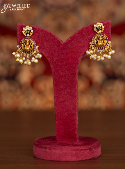 Antique necklace lakshmi pendant with kemp & cz stones and pearl hangings