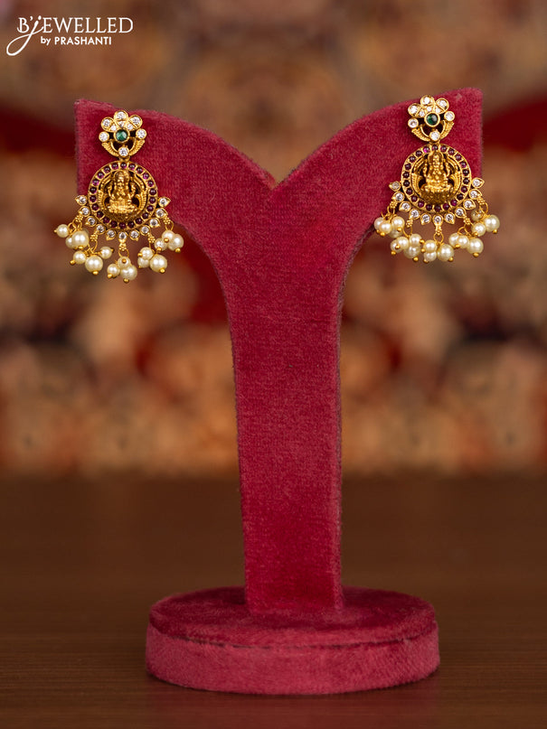 Antique necklace lakshmi pendant with kemp & cz stones and pearl hangings