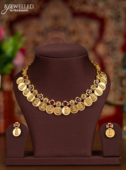 Antique necklace with lakshmi kasu design and kemp & cz stones