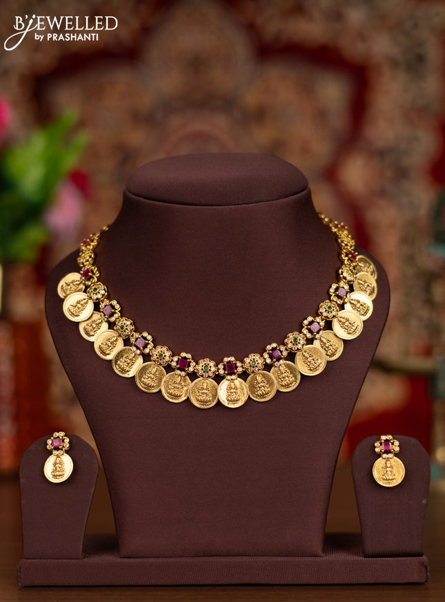 Antique necklace with lakshmi kasu design and kemp & cz stones