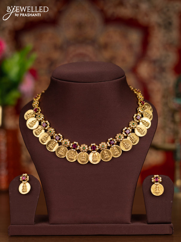 Antique necklace with lakshmi kasu design and kemp & cz stones