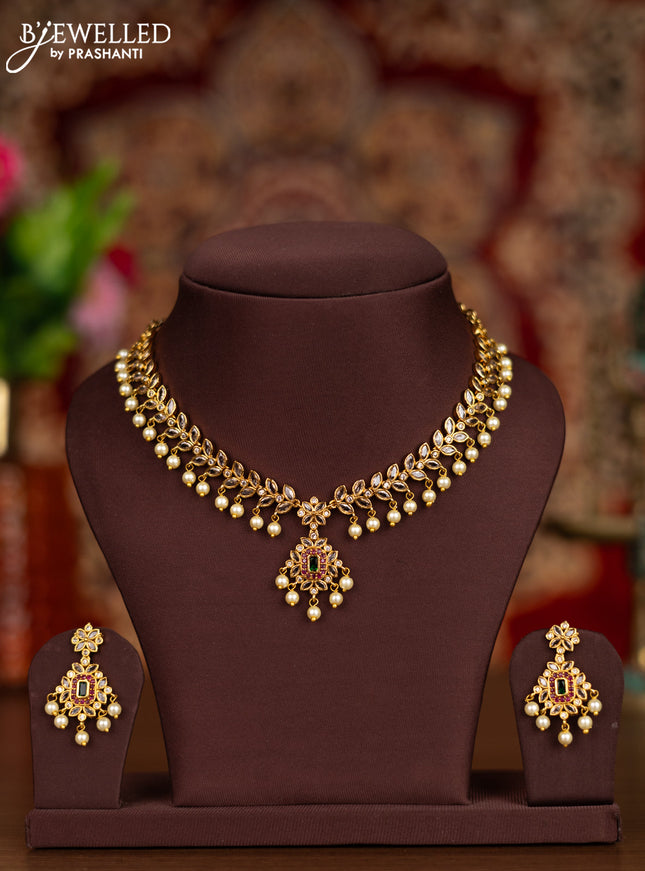 Antique necklace with kemp & cz stones and pearl hangings