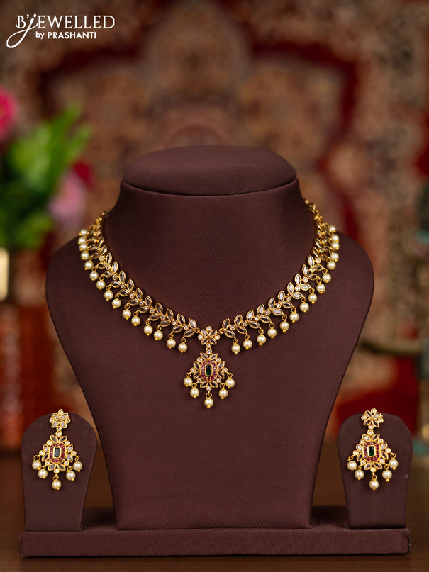 Antique necklace with kemp & cz stones and pearl hangings