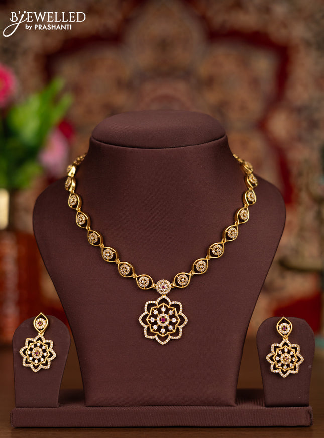 Antique necklace with ruby and cz stones