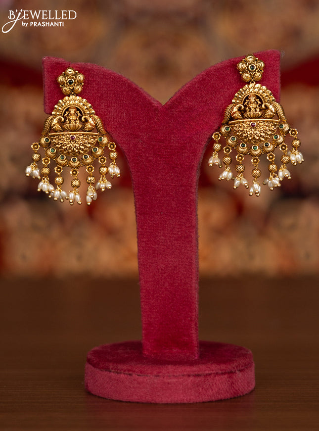 Antique necklace lakshmi pendant with kemp stones and pearl hangings