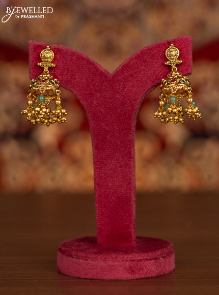 Antique necklace lakshmi & tirupati balaji pendant with kemp stones and golden beads hangings