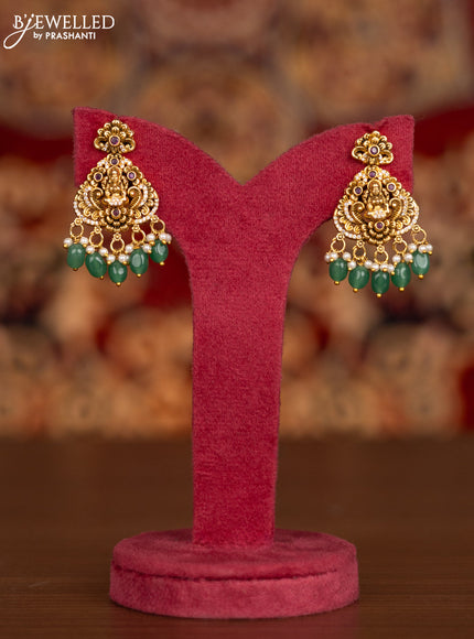 Antique necklace lakshmi pendant with ruby & cz stones and pearl & mint green beads hangings