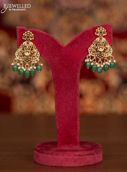 Antique necklace lakshmi pendant with kemp & cz stones and pearl & mint green beads hangings