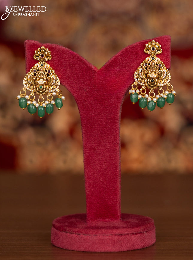 Antique necklace lakshmi pendant with kemp & cz stones and pearl & mint green beads hangings