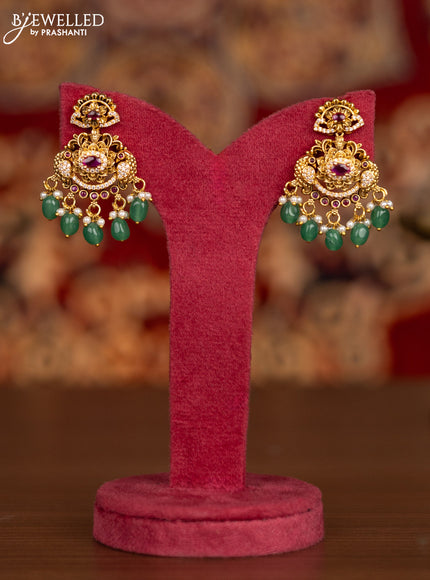 Antique necklace peacock design with ruby & cz stones and pearl & mint green beads hangings