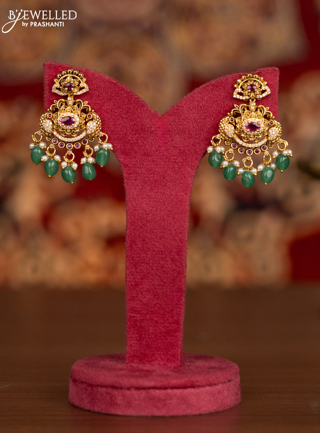 Antique necklace peacock design with ruby & cz stones and pearl & mint green beads hangings