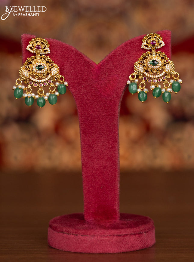 Antique necklace peacock design with kemp & cz stones and pearl & mint green beads hangings