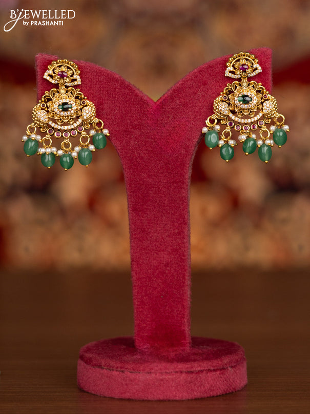 Antique necklace peacock design with kemp & cz stones and pearl & mint green beads hangings