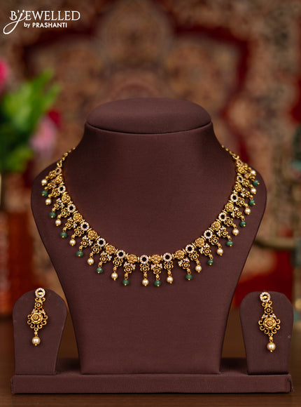 Antique necklace with kemp & cz stones and pearl & mint green beads hangings