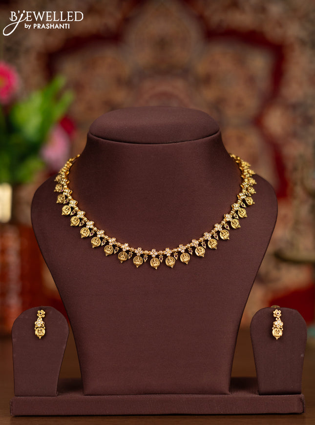 Antique necklace with lakshmi kasu design and kemp & cz stones