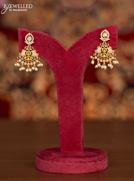 Antique necklace lakshmi design with kemp & kundan cz stones and pearl hangings
