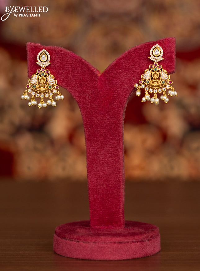 Antique necklace lakshmi design with kemp & kundan cz stones and pearl hangings