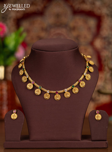 Antique necklace with lakshmi kasu design and kemp & cz stones
