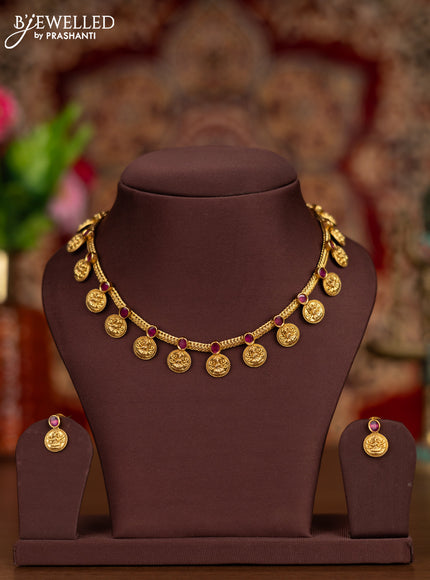 Antique necklace with lakshmi kasu design and ruby stones