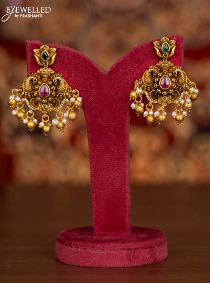 Antique necklace peacock design with kemp & cz stones and pearl & golden beads hangings