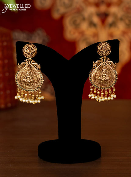 Antique choker lakshmi design with kemp stones and pearl hangings