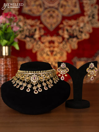 Antique choker floral design with ruby & cz stones and hangings