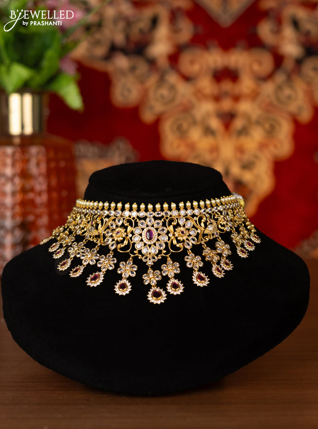 Antique choker floral design with ruby & cz stones and hangings