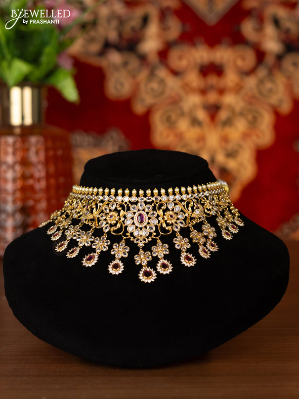 Antique choker floral design with ruby & cz stones and hangings