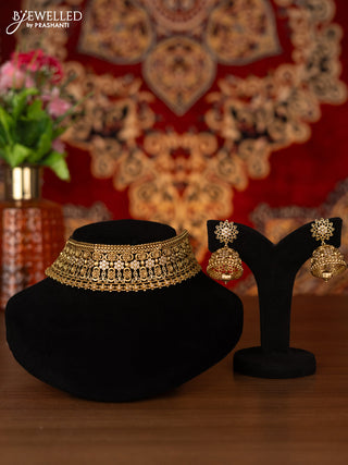 Antique choker floral design with emerald and cz stones