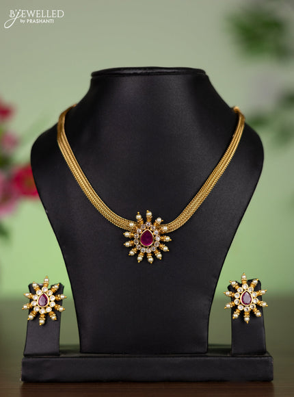 Antique attigai necklace with ruby & cz stones and pearls