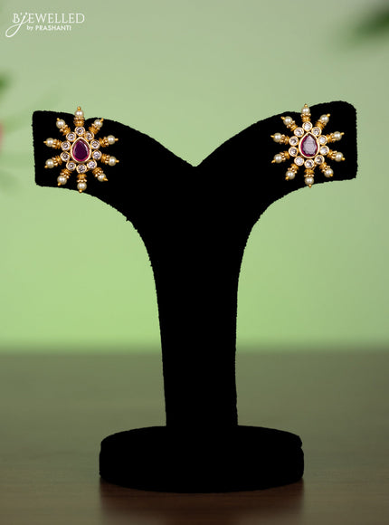 Antique attigai necklace with ruby & cz stones and pearls