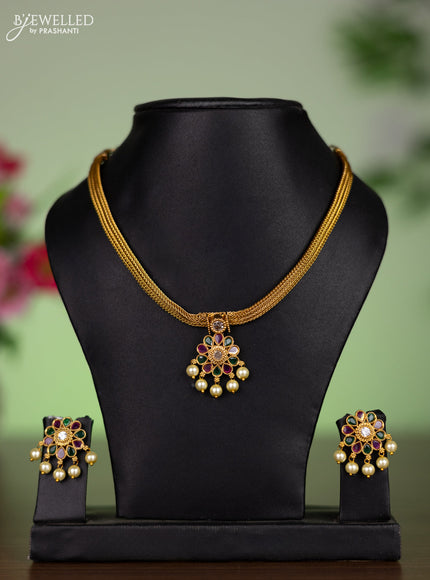 Antique attigai necklace with kemp & cz stones and pearl hangings
