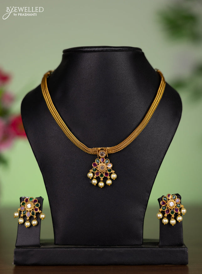 Antique attigai necklace with kemp & cz stones and pearl hangings