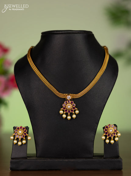 Antique attigai necklace with ruby & cz stones and pearl hangings