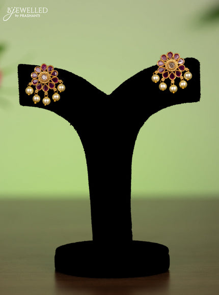 Antique attigai necklace with ruby & cz stones and pearl hangings