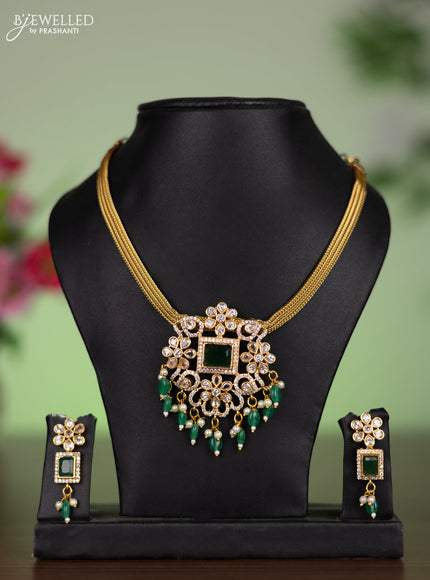 Antique attigai necklace with emerald & cz stones and pearl & green beads hangings