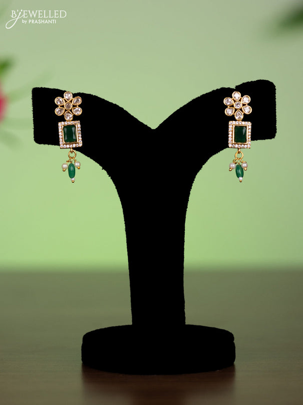 Antique attigai necklace with emerald & cz stones and pearl & green beads hangings