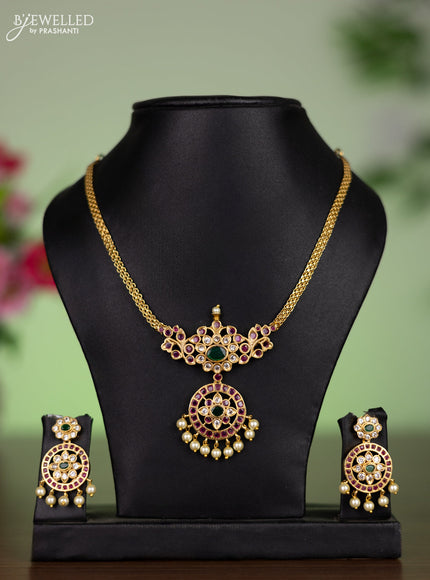 Antique attigai necklace with kemp & cz stones and pearl hangings