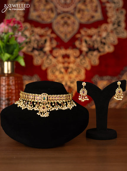 Antique choker with kemp & cz stones and pearl hangings
