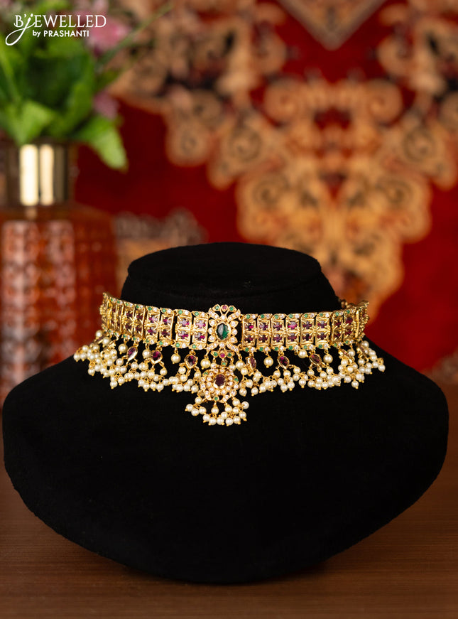 Antique choker with kemp & cz stones and pearl hangings