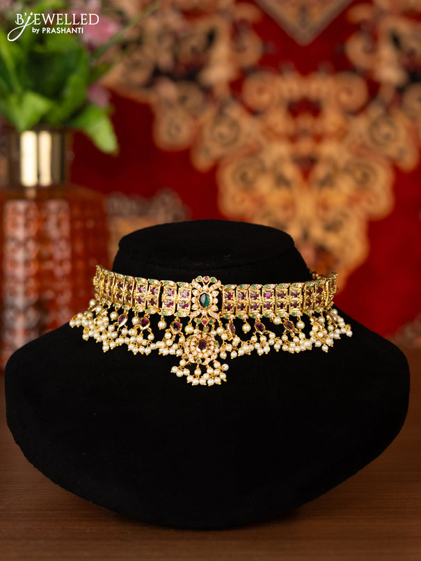 Antique choker with kemp & cz stones and pearl hangings