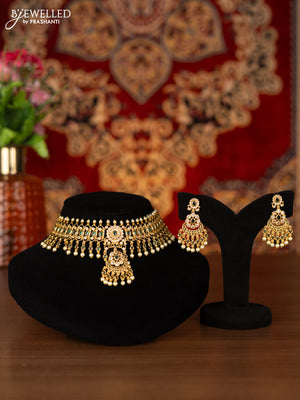 Antique choker with emerald & cz stones and pearl hangings